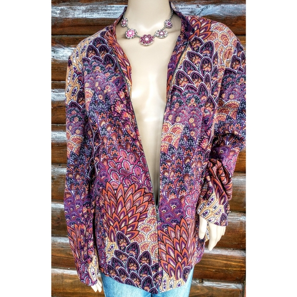Notations Colorful Printed Zip Front Top - Picture 6 of 8